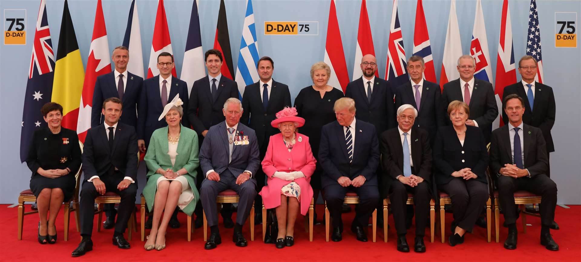 The Prince of Wales and the Queen with world leaders at the commemorations in Portsmouth (Jack Hill/The Times/PA)