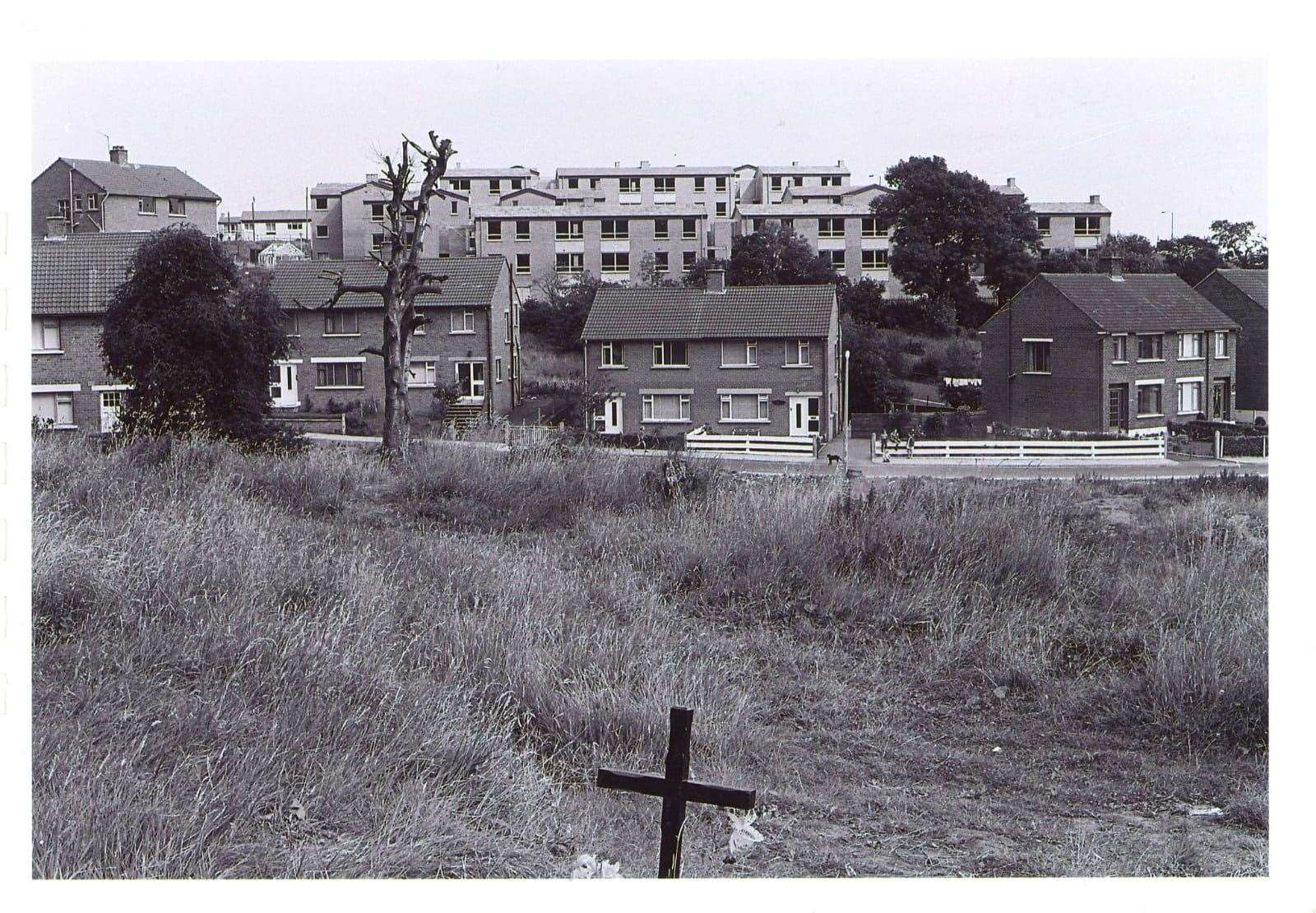 The scene of the shooting of Father Hugh Mullan and Frank Quinn in Ballymurphy (PA)