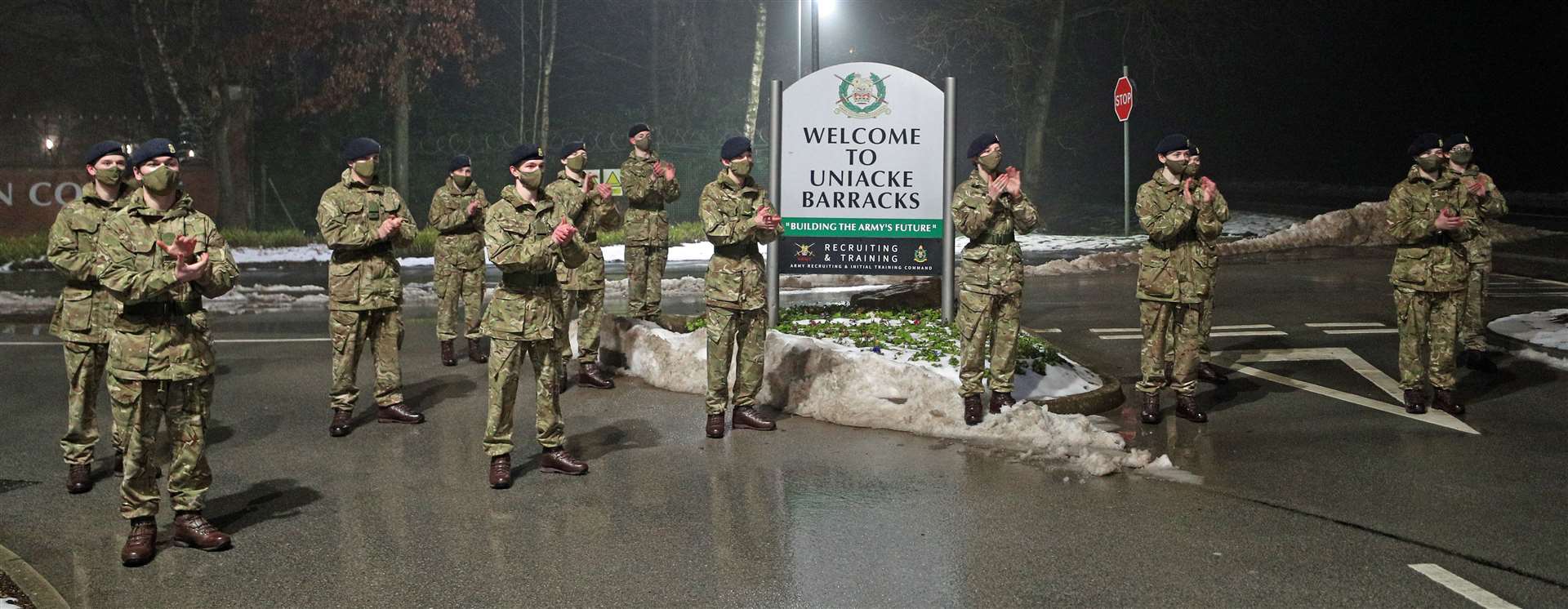 Junior soldiers at the Army Foundation College in Harrogate, North Yorkshire, clapped for Sir Tom, who was made honorary colonel of the military establishment (Peter Byrne/PA)