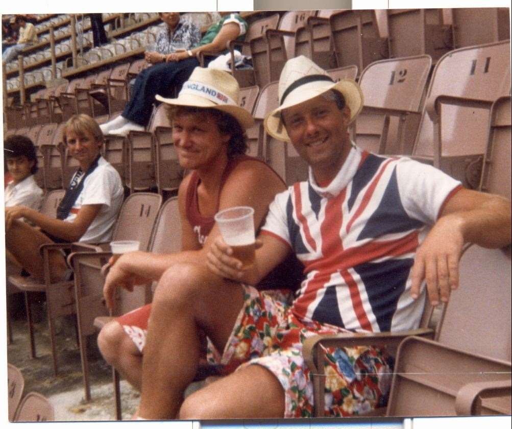 Terry Matson, right, enjoys a pint at Mexico '86