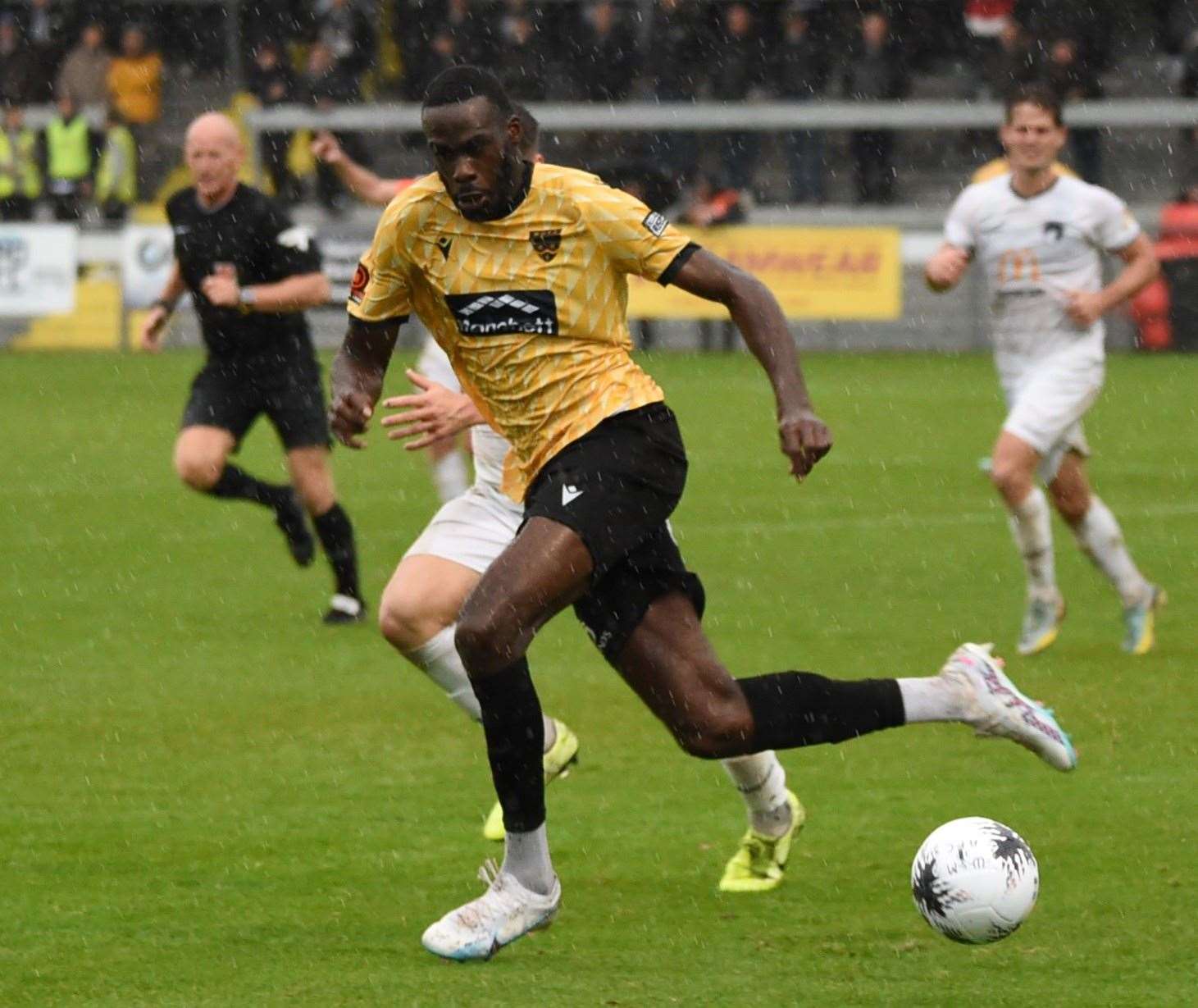 Levi Amantchi put Maidstone in front at Weston but they couldn’t hold on. Picture: Steve Terrell