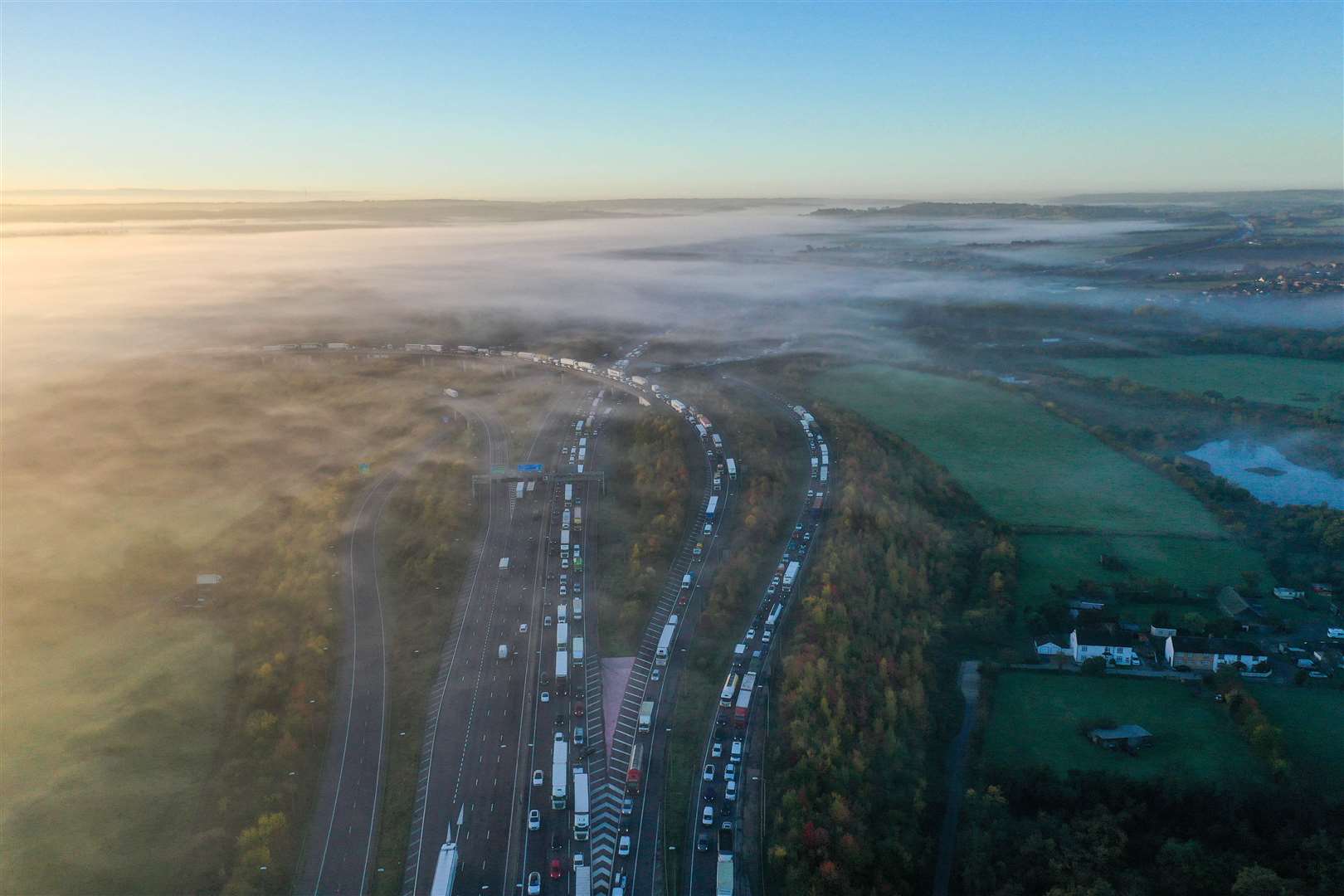 Aerial shots of the chaos caused by the Just Stop Oil protestors. Picture: UKNIP