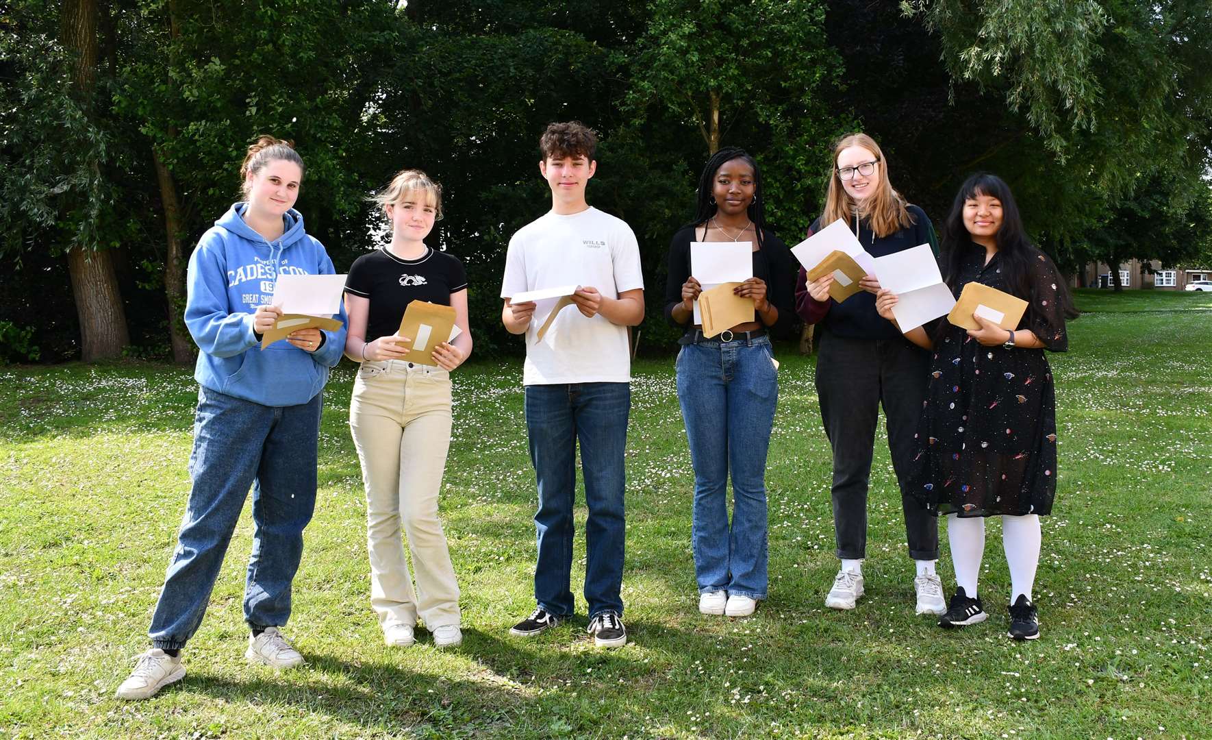 Pupils at The Duke of York’s Royal Military School in Dover with their results