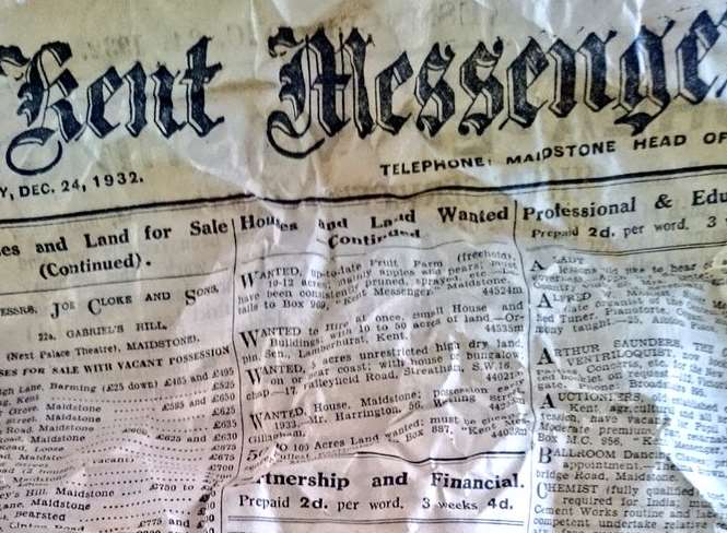 The front page of the Christmas Eve edition from 1932 was found between intervertebral discs