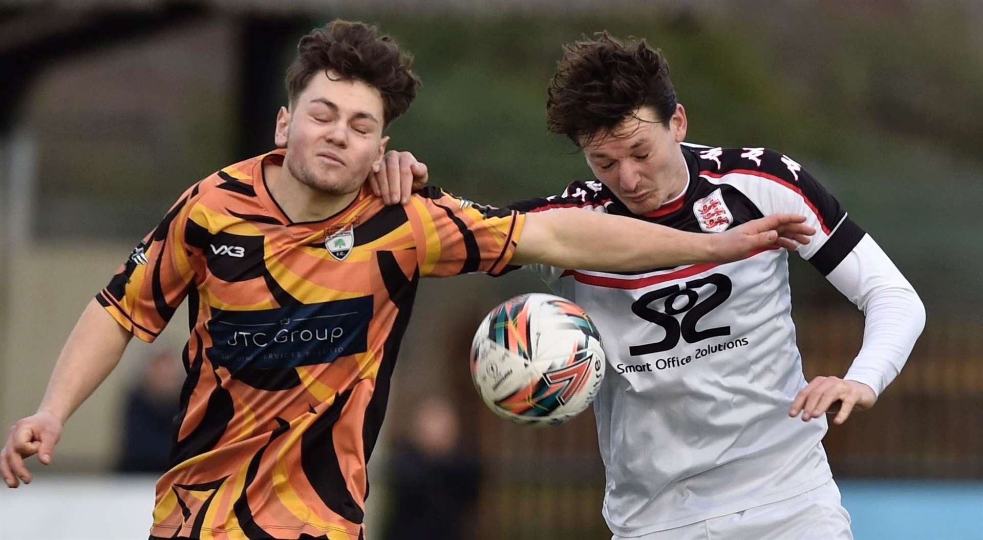 Faversham Town and Lordswood challenge for the ball at Salters Lane. Picture: Ian Scammell