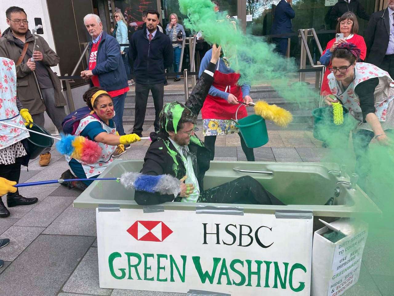 Protesters from Extinction Rebellion accused the global bank of ‘greenwashing’ (Extinction Rebellion/PA)