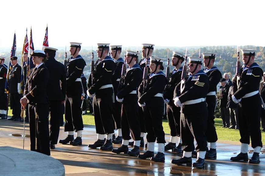 Reservists from HMS President led the procession at the Great Lines in Gillingham. Picture: Darren Small