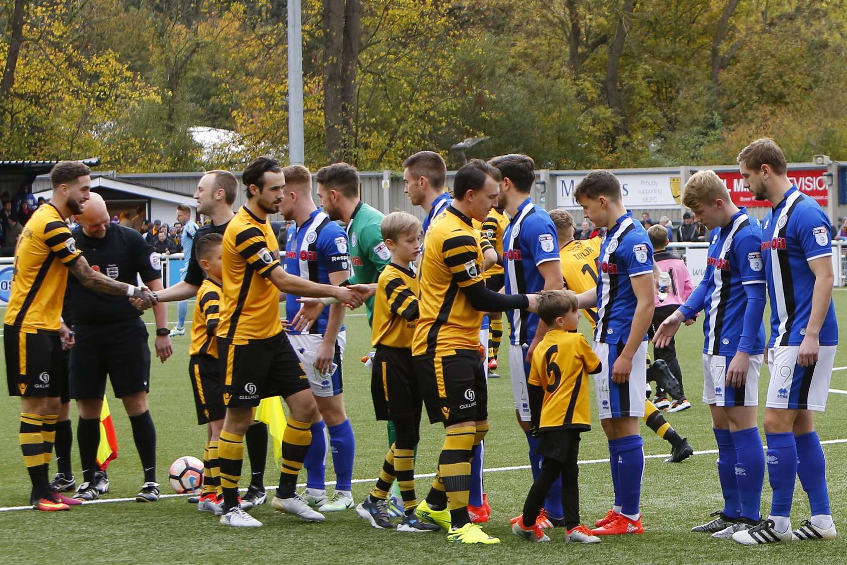 Stones welcome Rochdale to the Gallagher with the traditional pre-match handshake Picture: Andy Jones