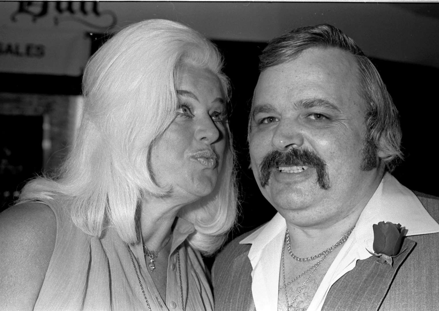 Diana Dors at the Queens Head in Maidstone with landlord Mr Finnis. Picture: Barry Hollis