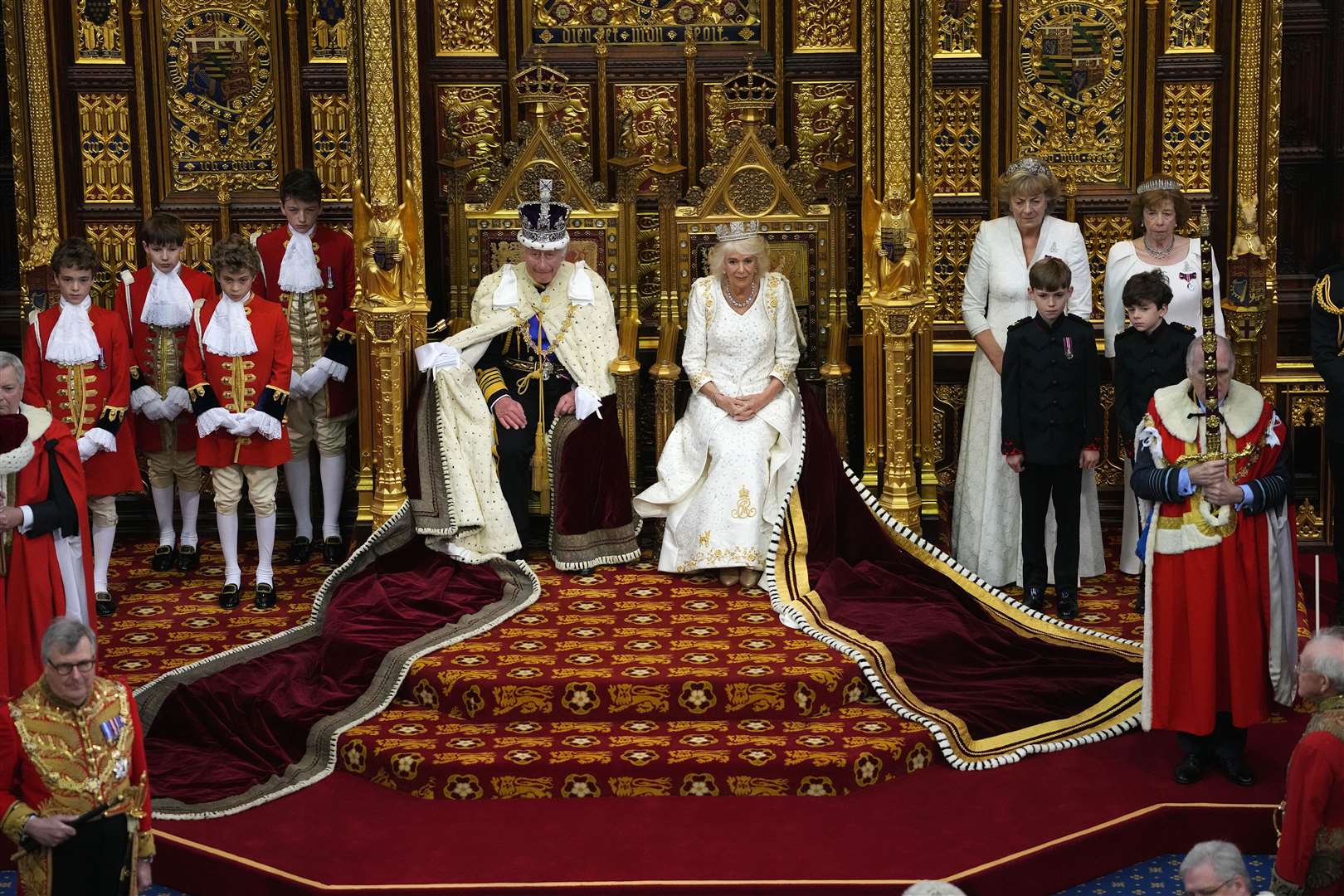 The King and Queen during the first state opening of the King’s reign (Kirsty Wigglesworth/PA)