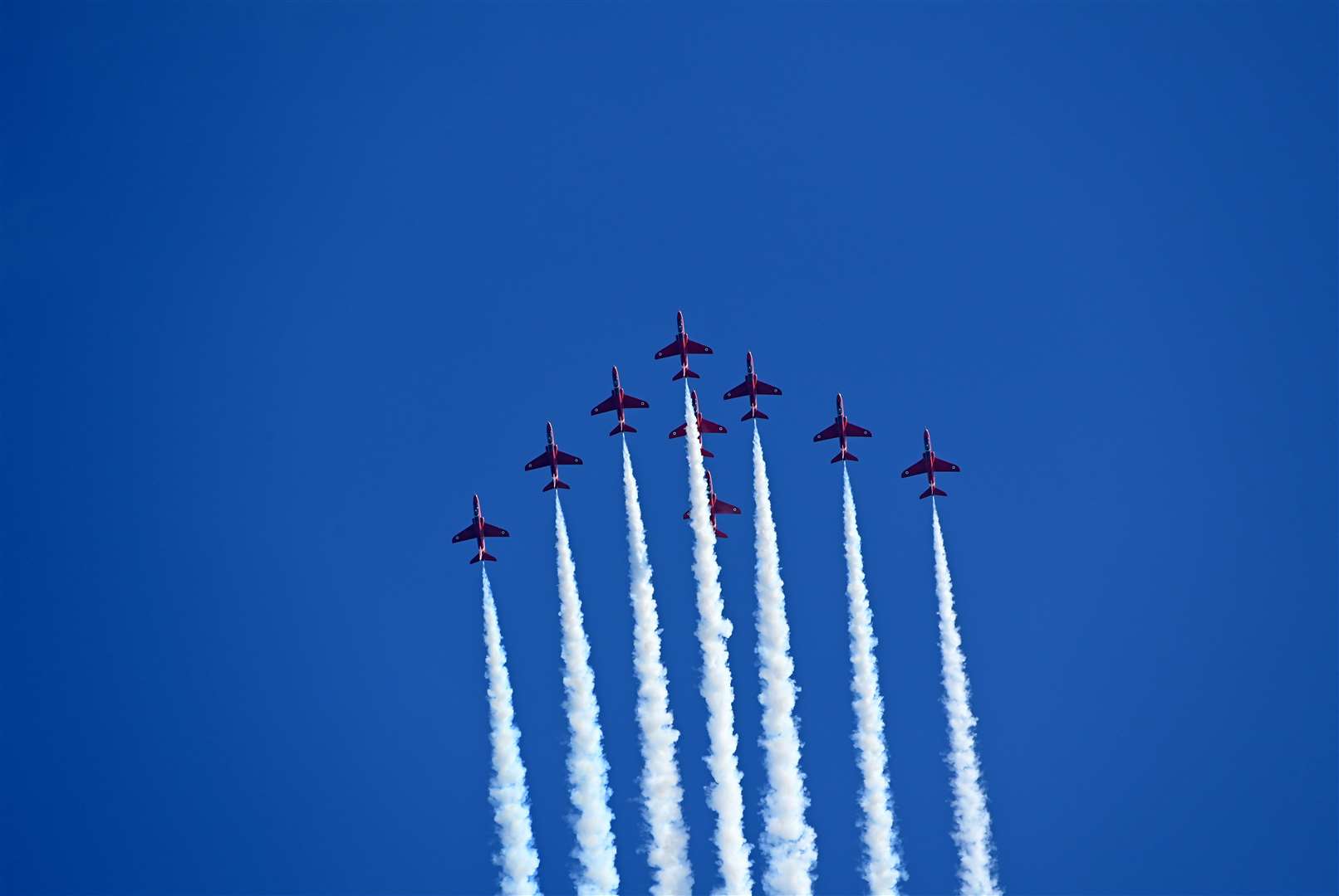 Red Arrows display team in action over Folkestone at a previous show. Picture: Barry Goodwin.