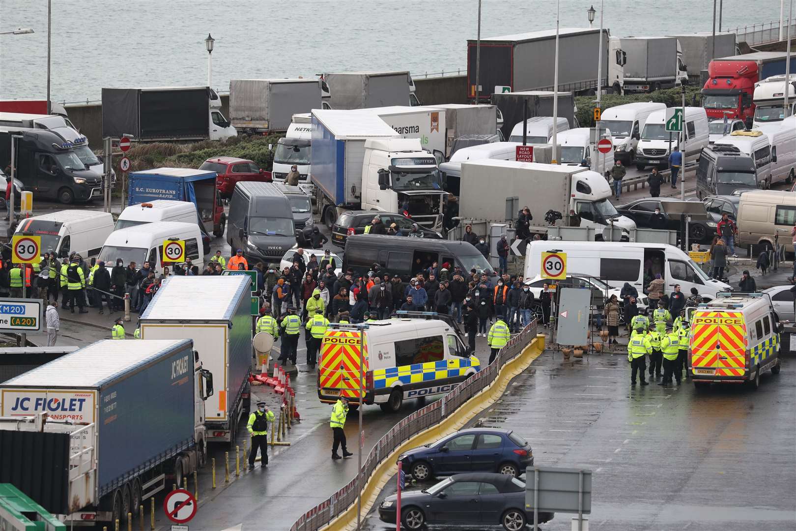 Traffic blocks the roads around the Port of Dover (Andrew Matthews/PA)