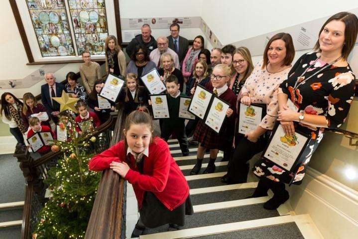 Overall winner Lottie Byrne, 8, and the rest of the Perfect Packed Lunch shortlisted artists at The Beaney in Canterbury (5841515)