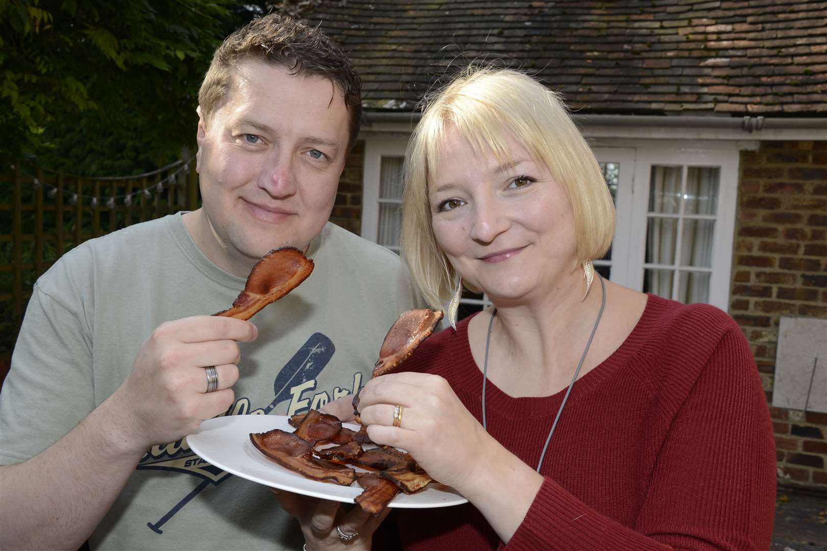 Andy and Sarah Martin with the rashers made for their firm This Is Bacon