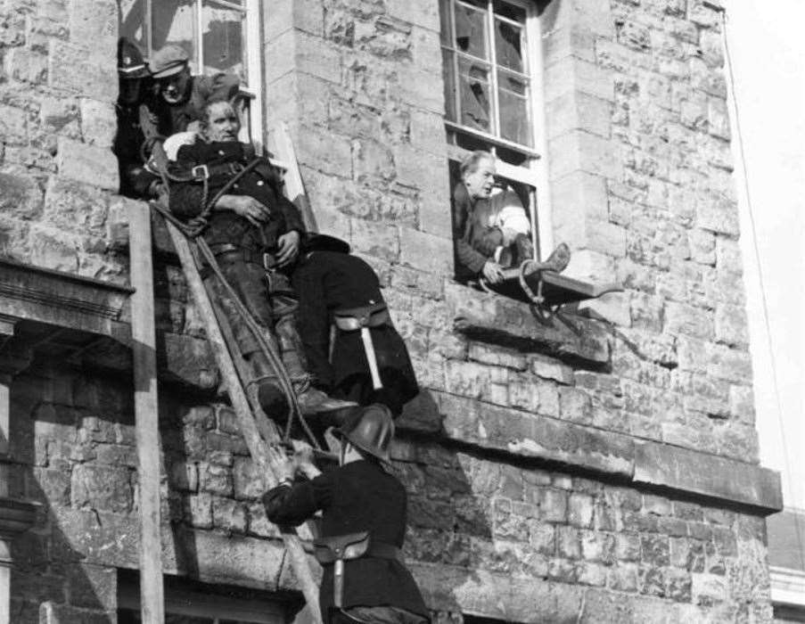 Patients being rescued during the Barming hospital fire