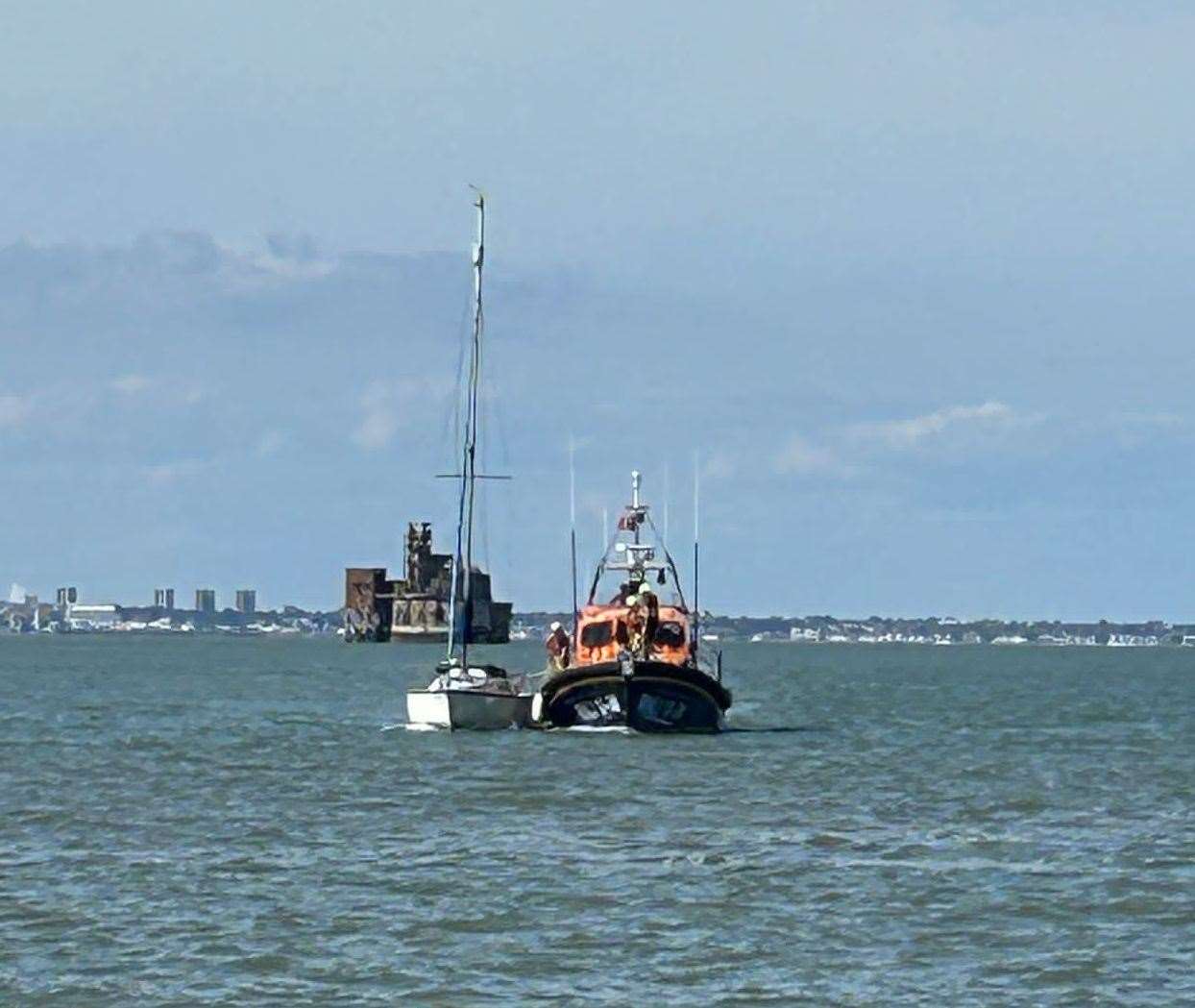 A man on a small sailing craft was rescued by RNLI Sheerness at Grain Edge. Picture: RNLI