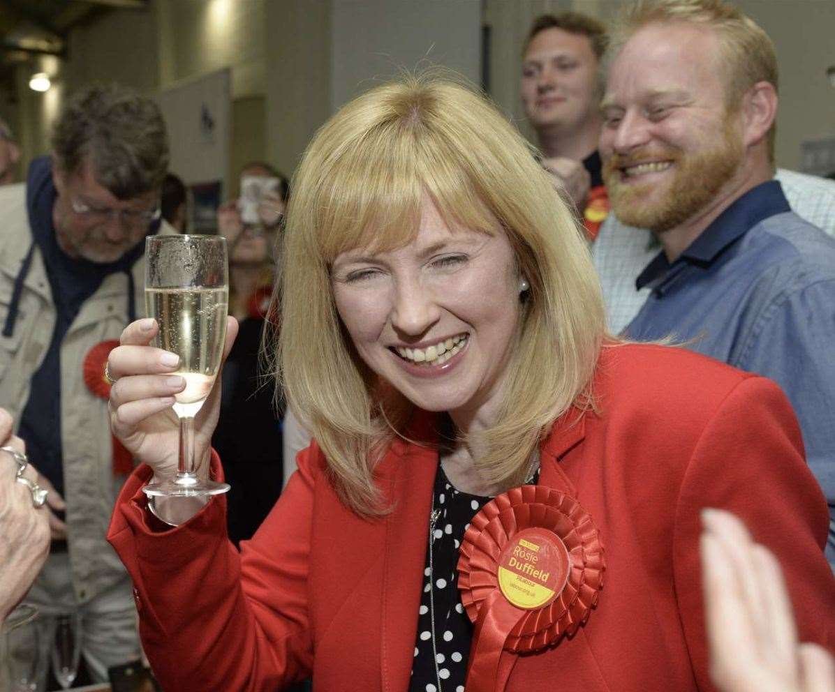 Rosie Duffield celebrating her shock victory to become the first Labour MP for Canterbury in 2017