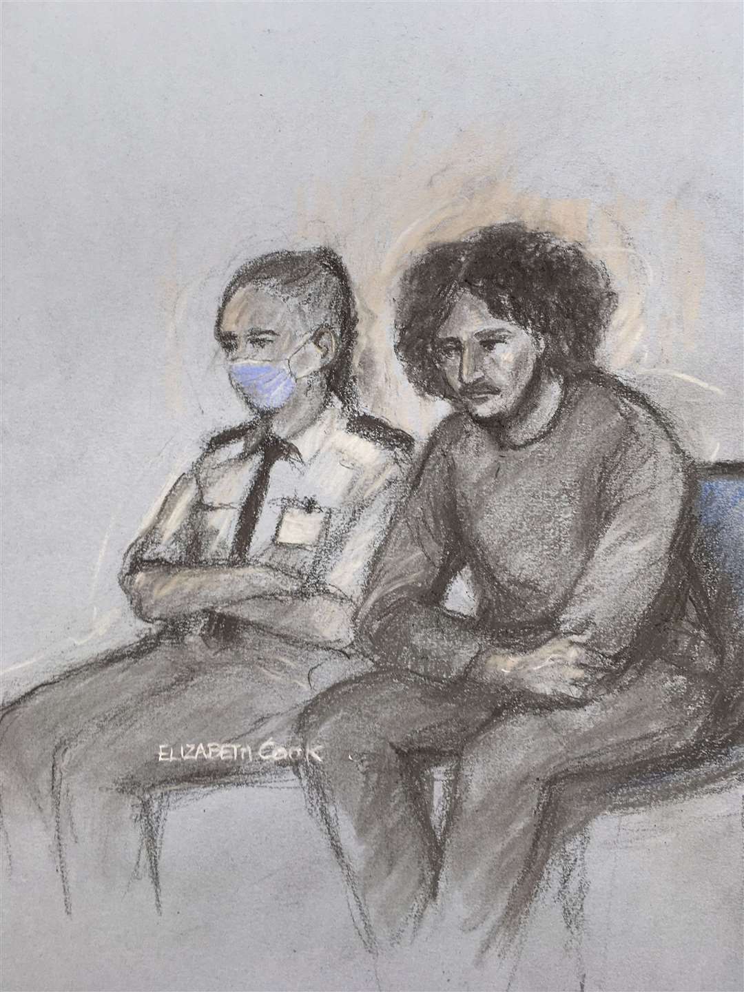 Court artist sketch of Danyal Hussein appearing at the Old Bailey (Elizabeth Cook/PA)