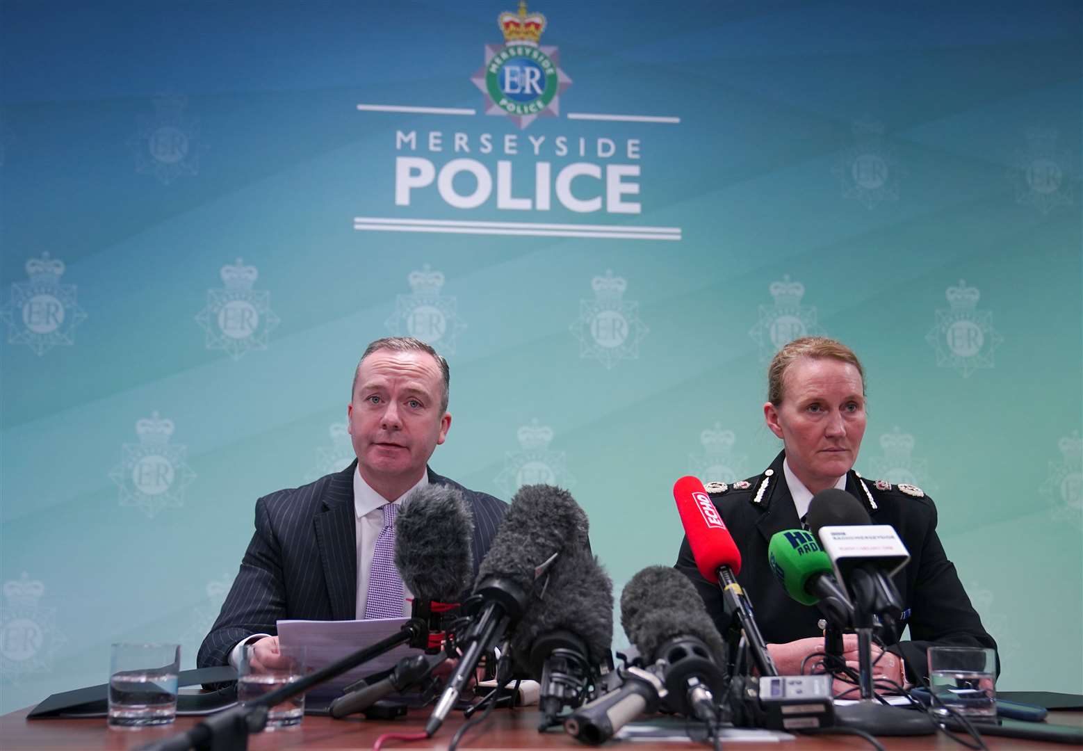 Head of Counter Terrorism Policing North West Russ Jackson and Merseyside Police Chief Constable Serena Kennedy during a press conference in Liverpool (Peter Byrne/PA)