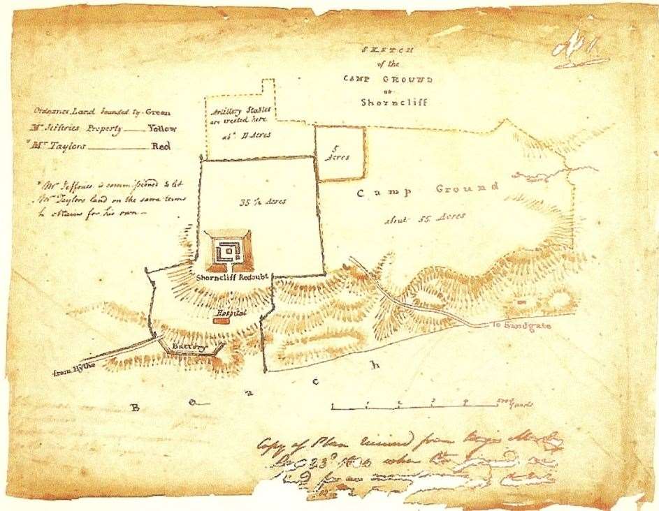 A very old map of Shorncliffe Redoubt circa 1801. Picture: The Shorncliffe Trust