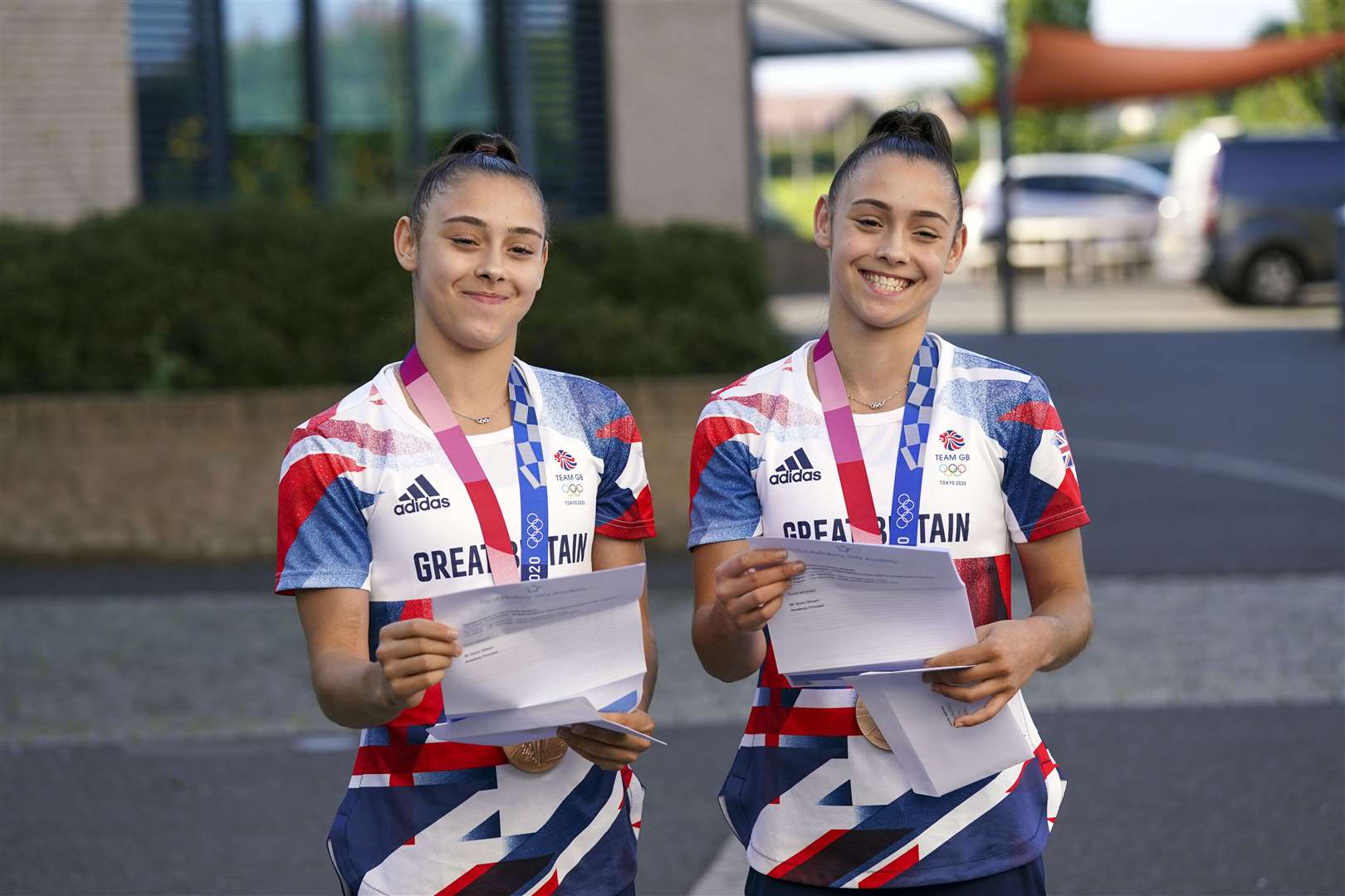 Jessica and Jennifer Gadirova celebrate (Steve Parsons/PA)