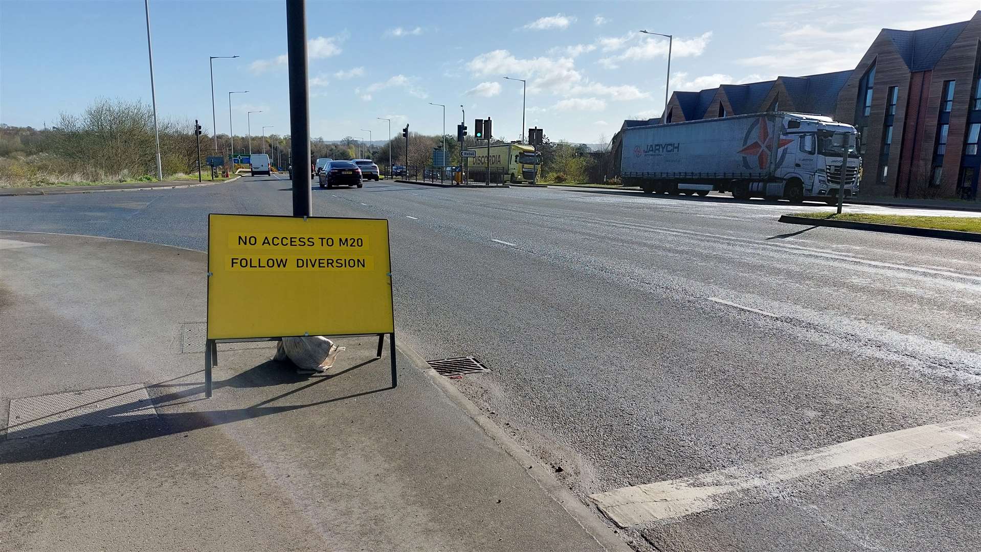 Diversion signs are pointing people away from Junction 9