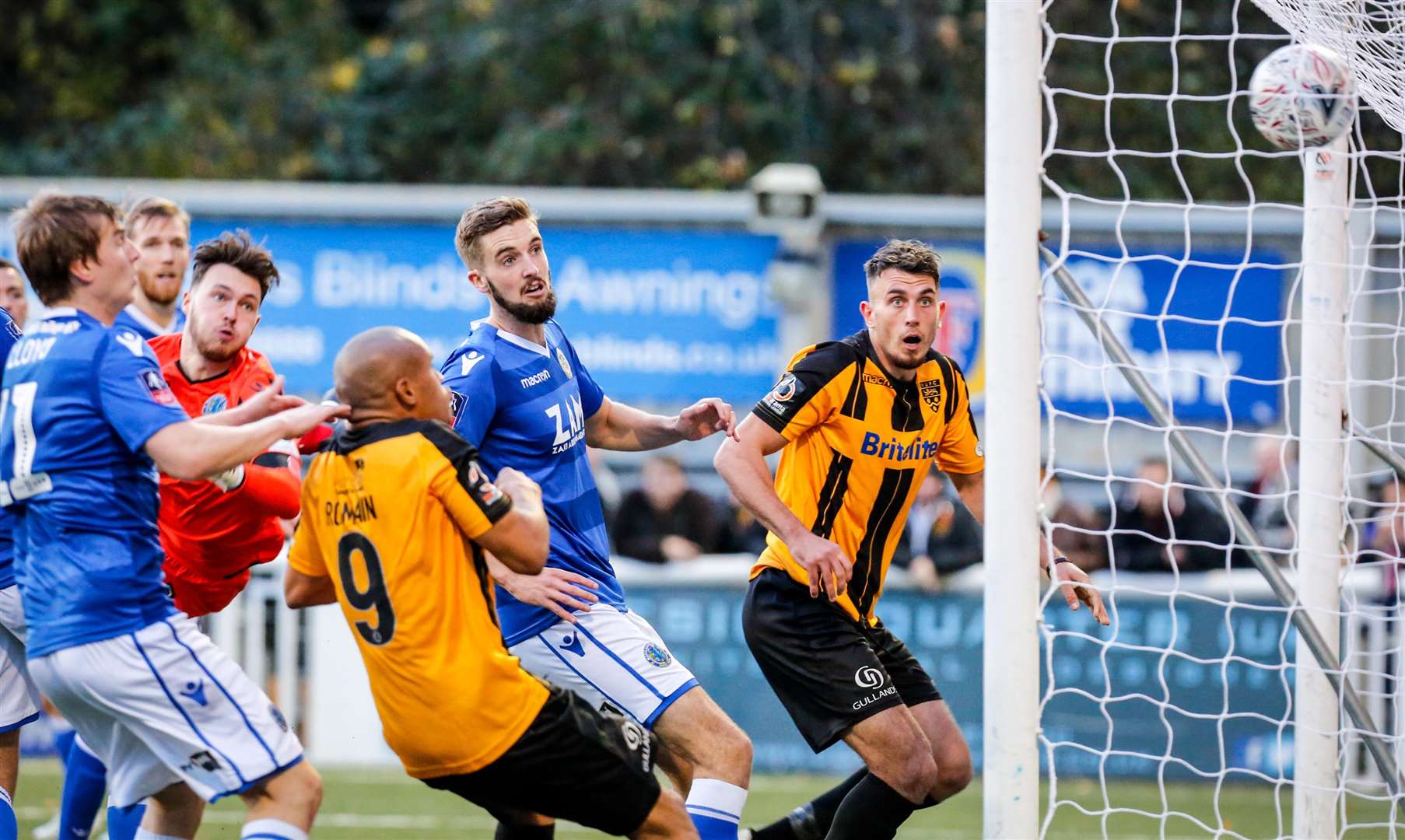 The ball hits the net after Jack Powell's free-kick Picture: Matthew Walker