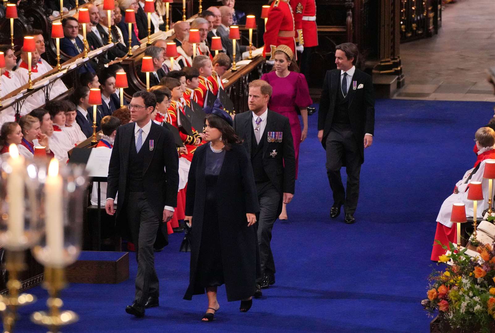 Princess Eugenie and Jack Brooksbank, the Duke of Sussex and Princess Beatrice and Edoardo Mapelli Mozzi (Aaron Chown/PA)