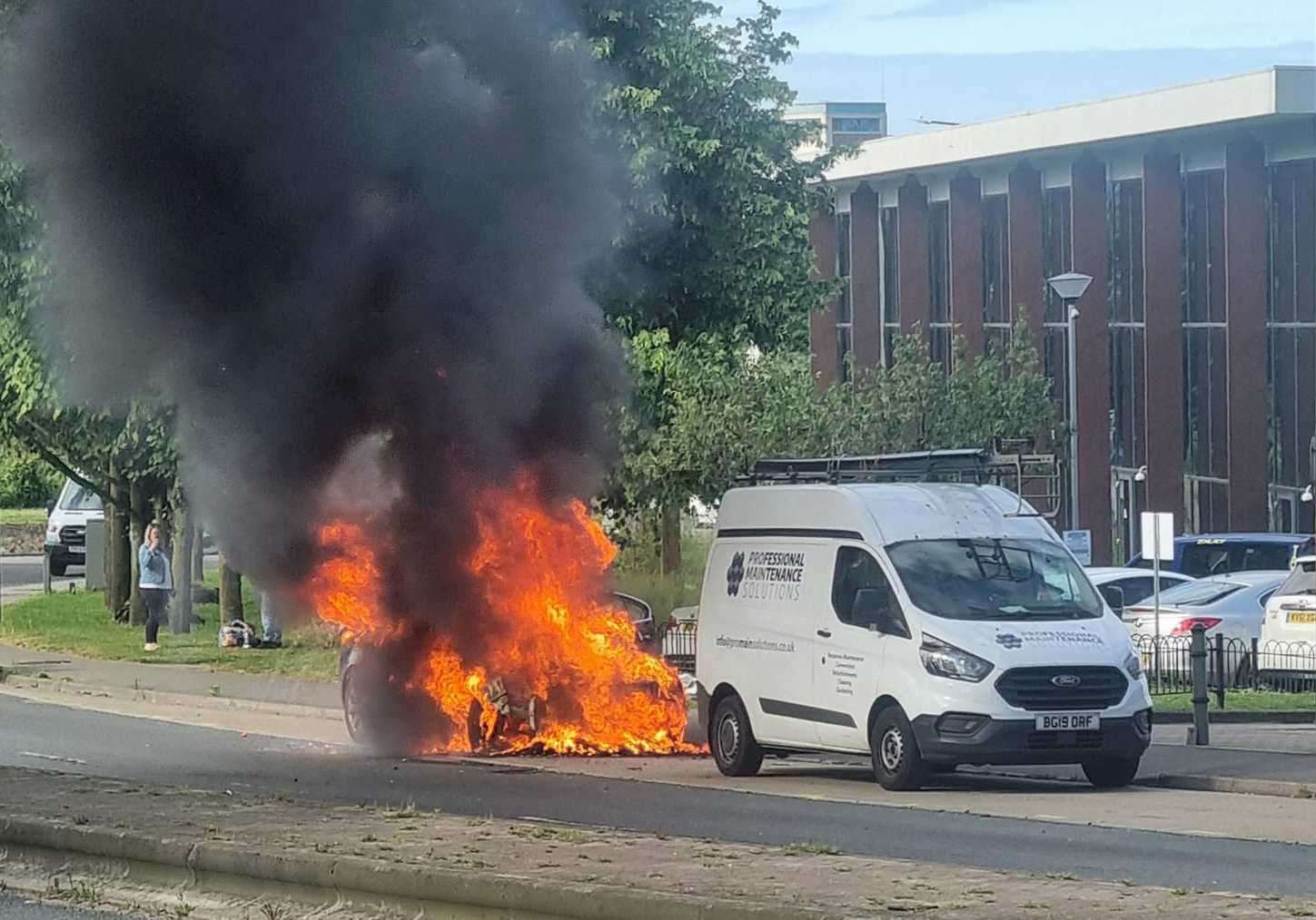 Flames and smoke pour from the fire in Royal Engineers Road, Maidstone