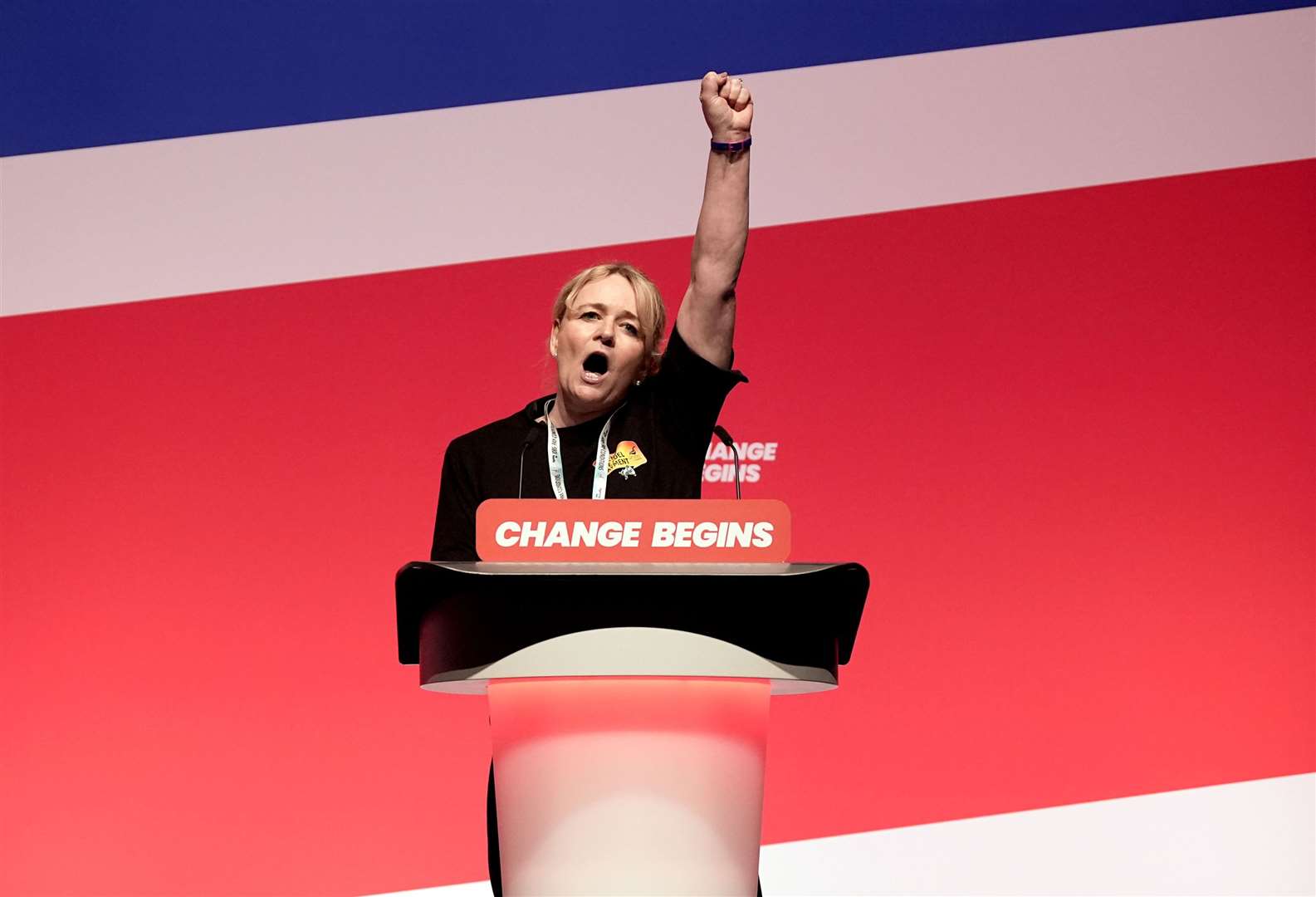 Unite’s general secretary Sharon Graham won several rounds of applause when she made a powerful plea for the allowance to be restored (Stefan Rousseau/PA)