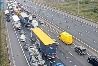 There are huge queues on the M25 after the Dartford bridge was closed. Picture: Highways England (10522892)