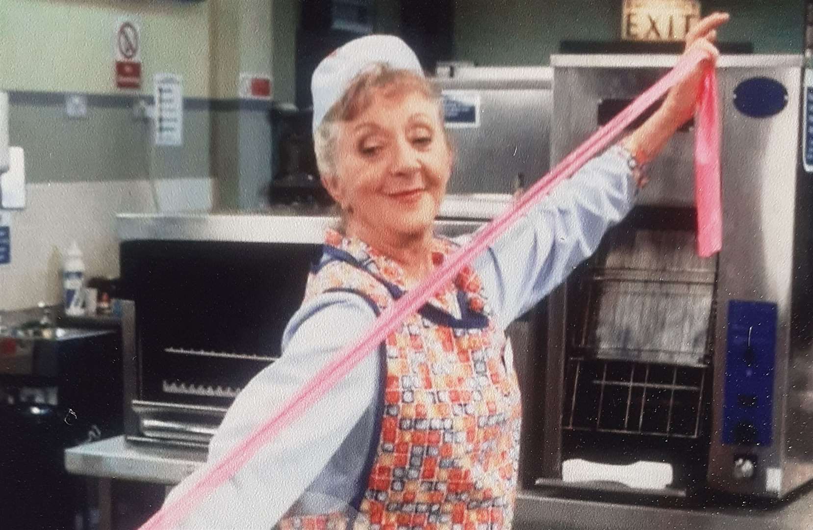 Thelma as Dolly in Victoria Wood's celebrated comedy Dinnerladies. Picture: Thelma Barlow