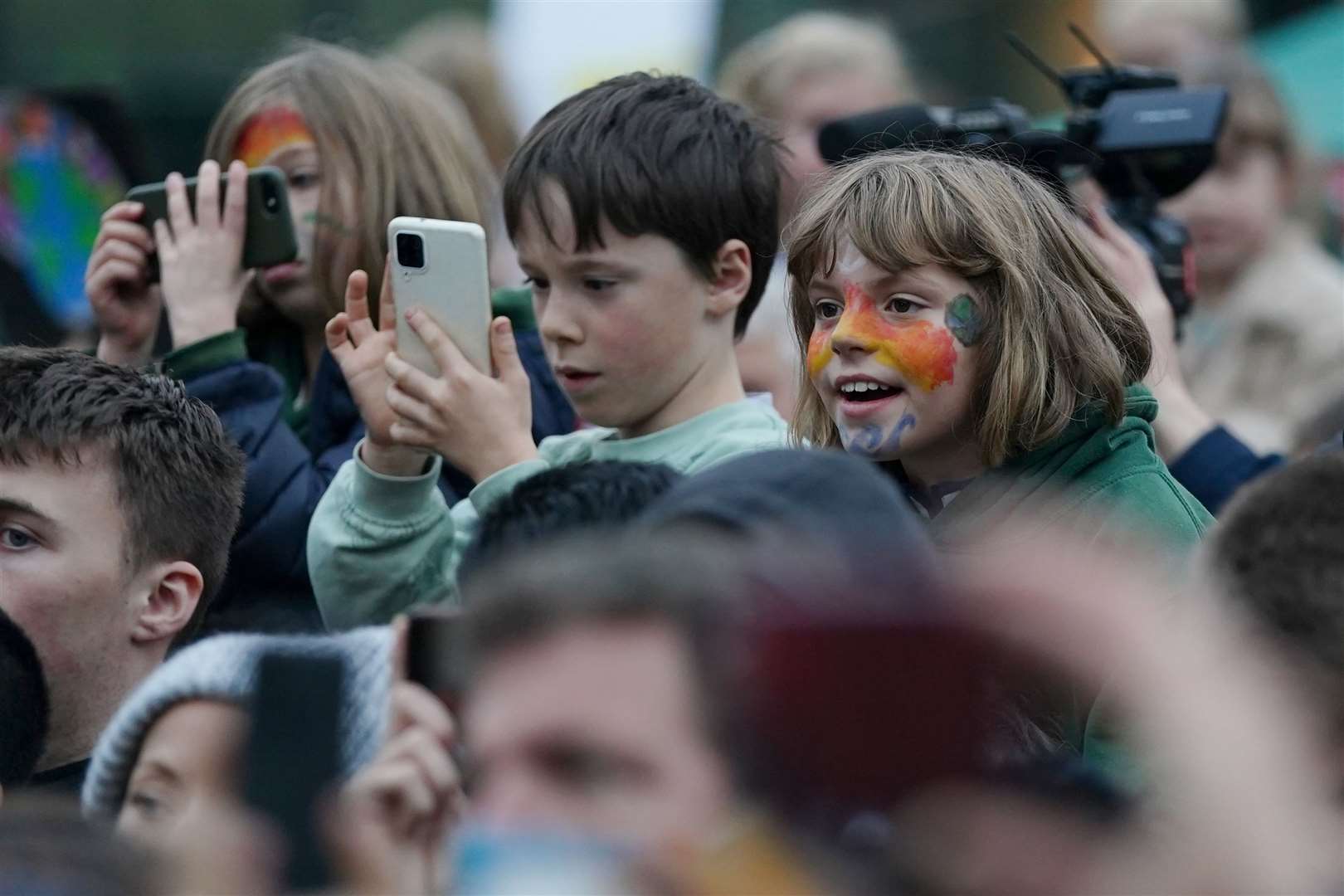 The crowd listens to climate activist Greta Thunberg (Jane Barlow/PA)