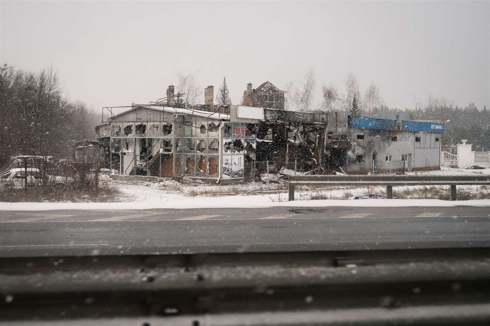 A destroyed building in Mirra on the outskirts of Kyiv, one of many hit by Russian missiles in the last few months (Aaron Chown/PA)