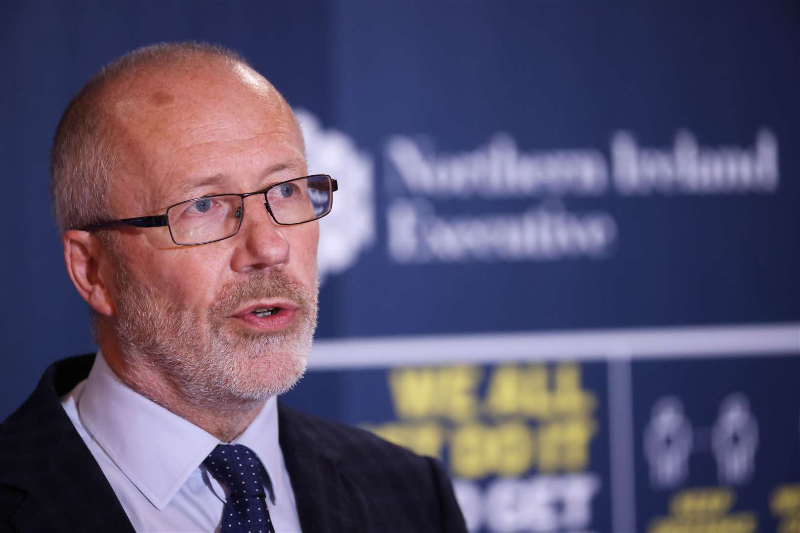 Handout photo issued by Press Eye of Chief Scientific Advisor Professor Ian Young during a press conference in Parliament Buildings, Stormont.