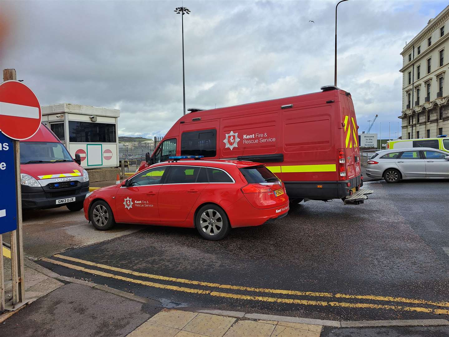 Emergency services in Dover following the petrol bomb attack last October 30