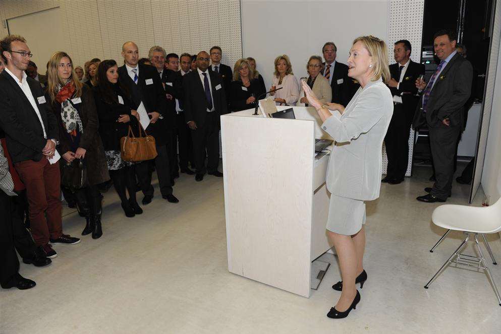 Geraldine Allinson, KM Group chairman, addressing the audience