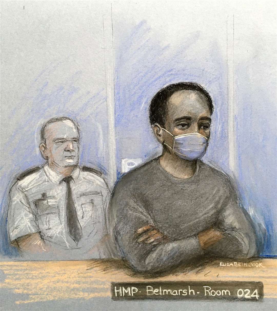 Court artist sketch of Ali Harbi Ali (Elizabeth Cook/PA)