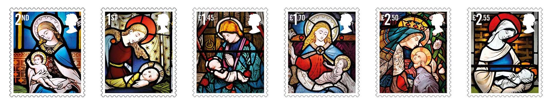 This year’s Christmas stamps feature stained glass nativity scenes (Royal Mail/PA)