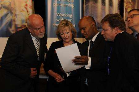 Ann Barnes and Craig Mackinlay check the final results at the PCC count in Dover