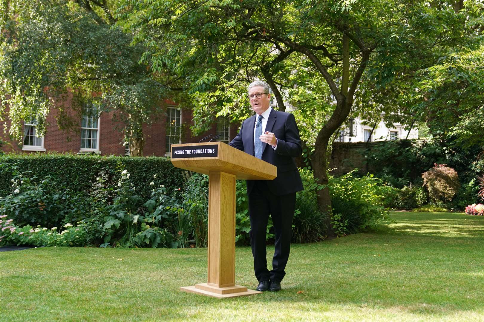 Sir Keir Starmer delivers his speech from the rose garden at 10 Downing Street (Stefan Rousseau/PA)