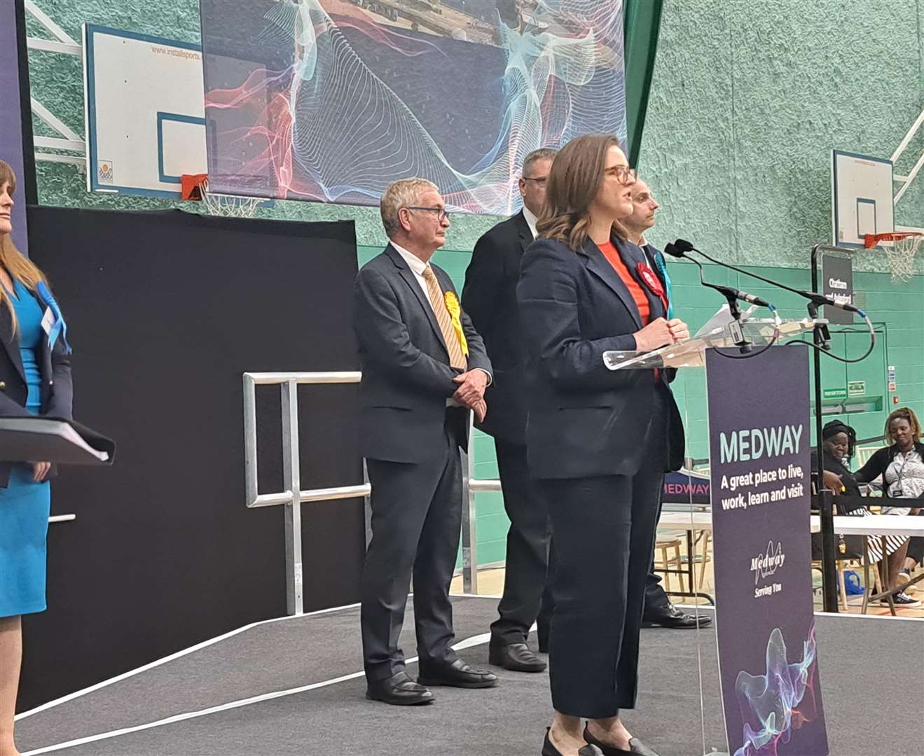 Labour's Lauren Edward delivers her victory speech following her win in Rochester and Strood