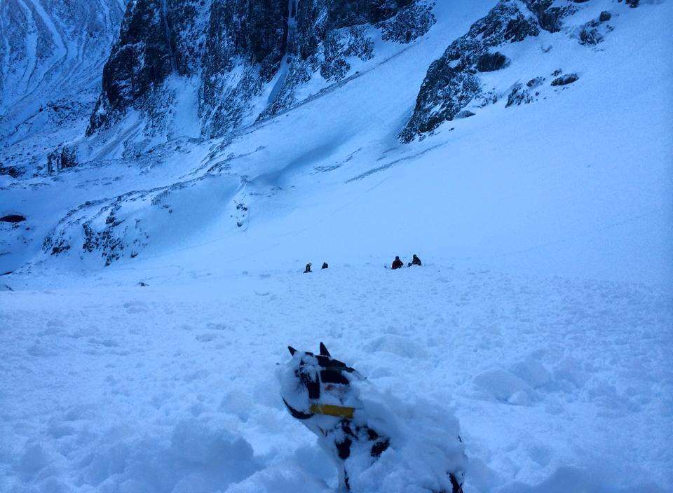 Christian Butler looking down on the others after they were spat out of the avalanche