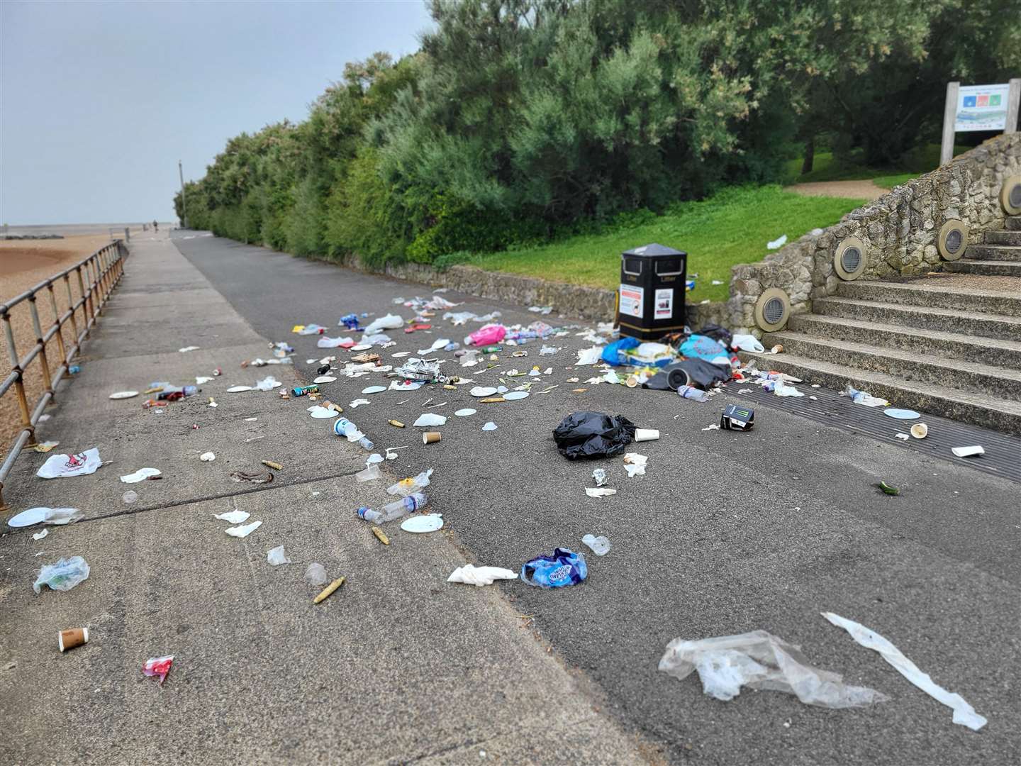 Folkestone seafront has been branded a "bomb site" following stacks of litter left after warm weather. Picture: Liam Godfrey