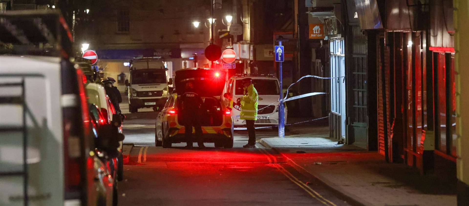 Police at the scene of the suspected stabbing in King Street, Ramsgate. Picture: UKNIP (63193200)