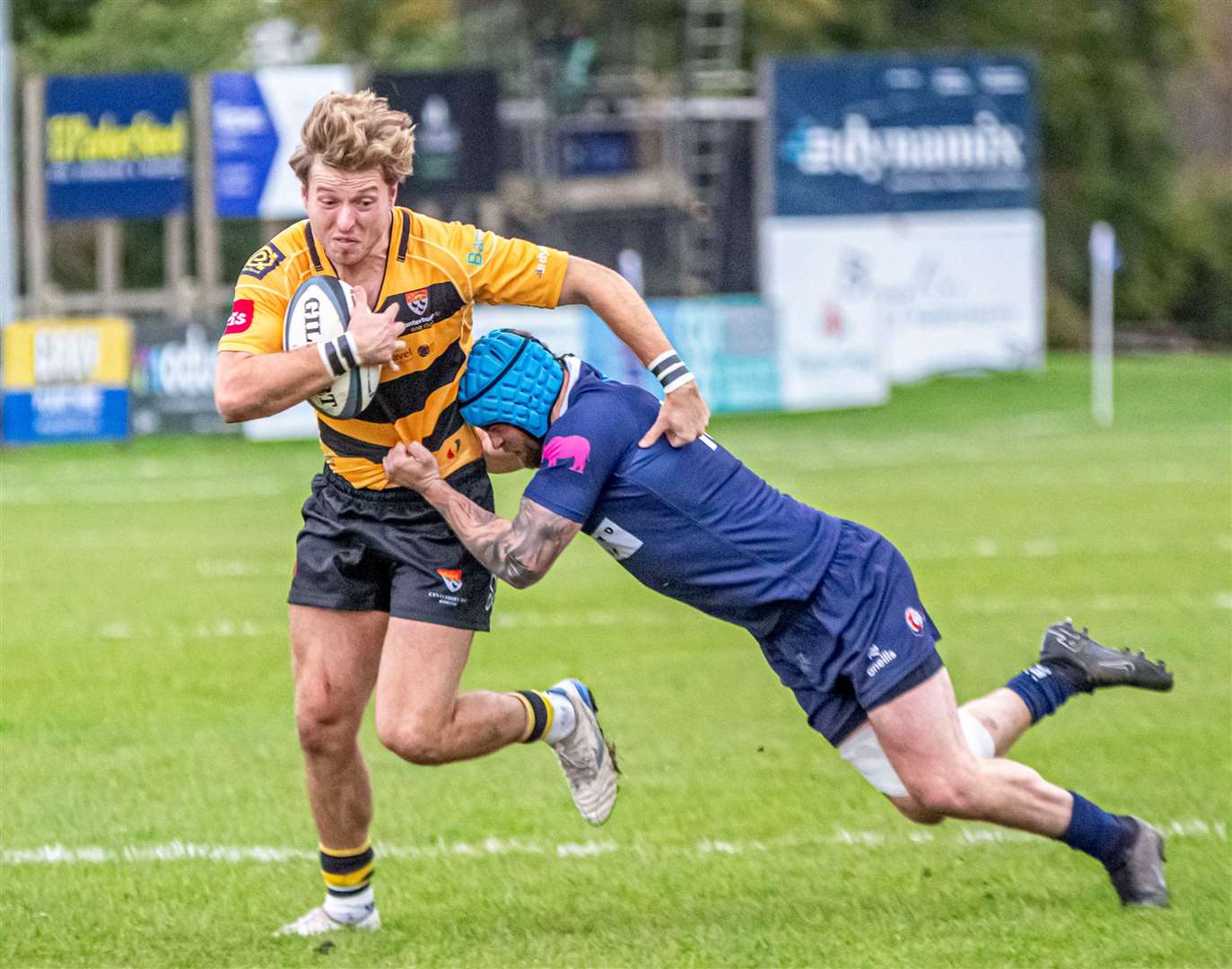 Try-scorer Alfie Orris comes under pressure for Canterbury against Barnes. Picture: Phillipa Hilton