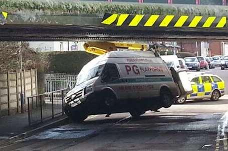 A cherry picker hits a bridge in Tonbridge. Picture: Steve Crouch