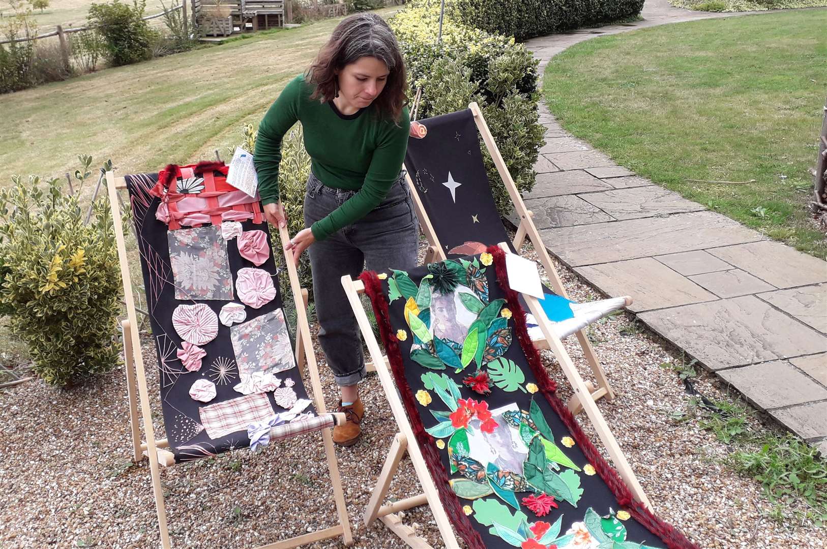 Artist in residence Esther Miles with the deckchairs. Picture: East Kent Schools Together