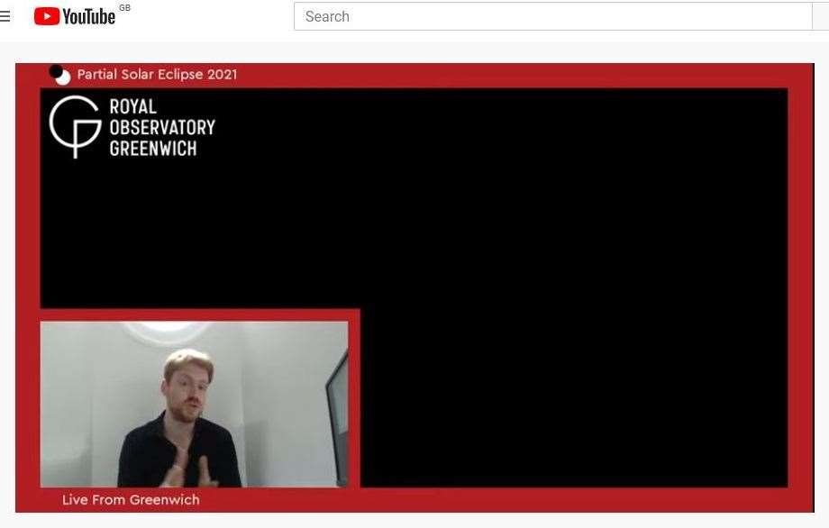 The Royal Observatory in Greenwich's live stream of the event was, mostly, of a cloudy sky