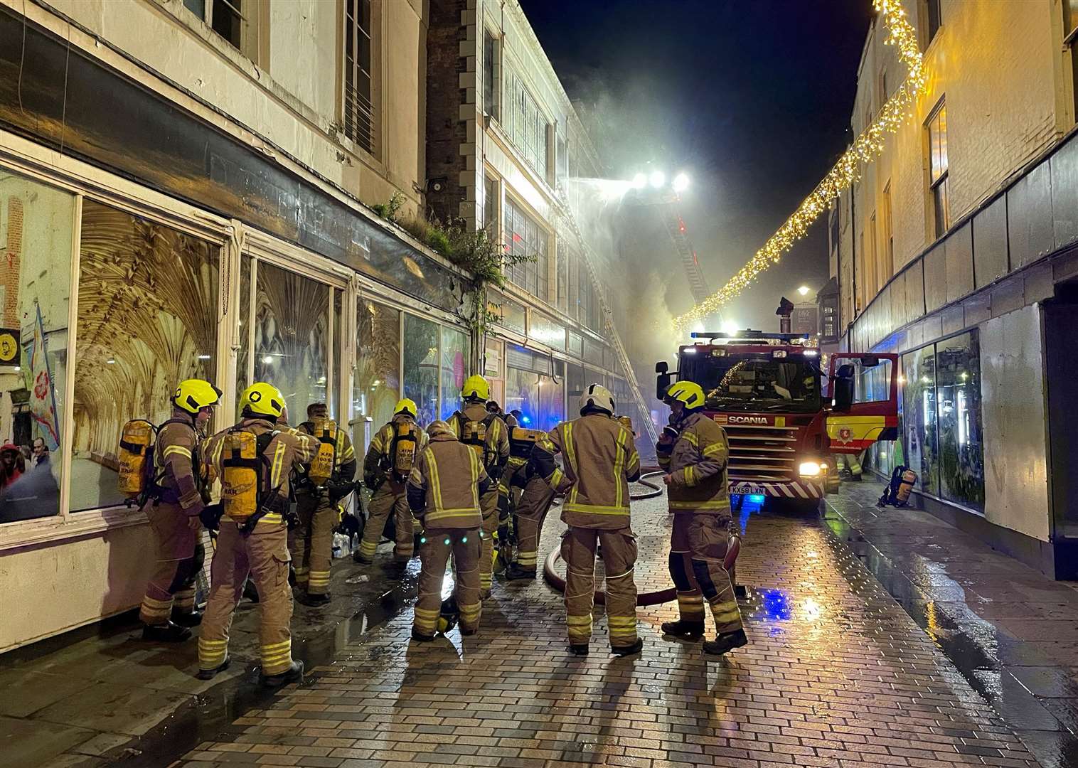 Fire crews in Canterbury High Street. Picture: KFRS